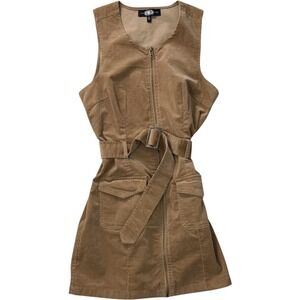 Redwash Brown Corduroy Full Zip Belted Mini Dress With Pockets Size Medium